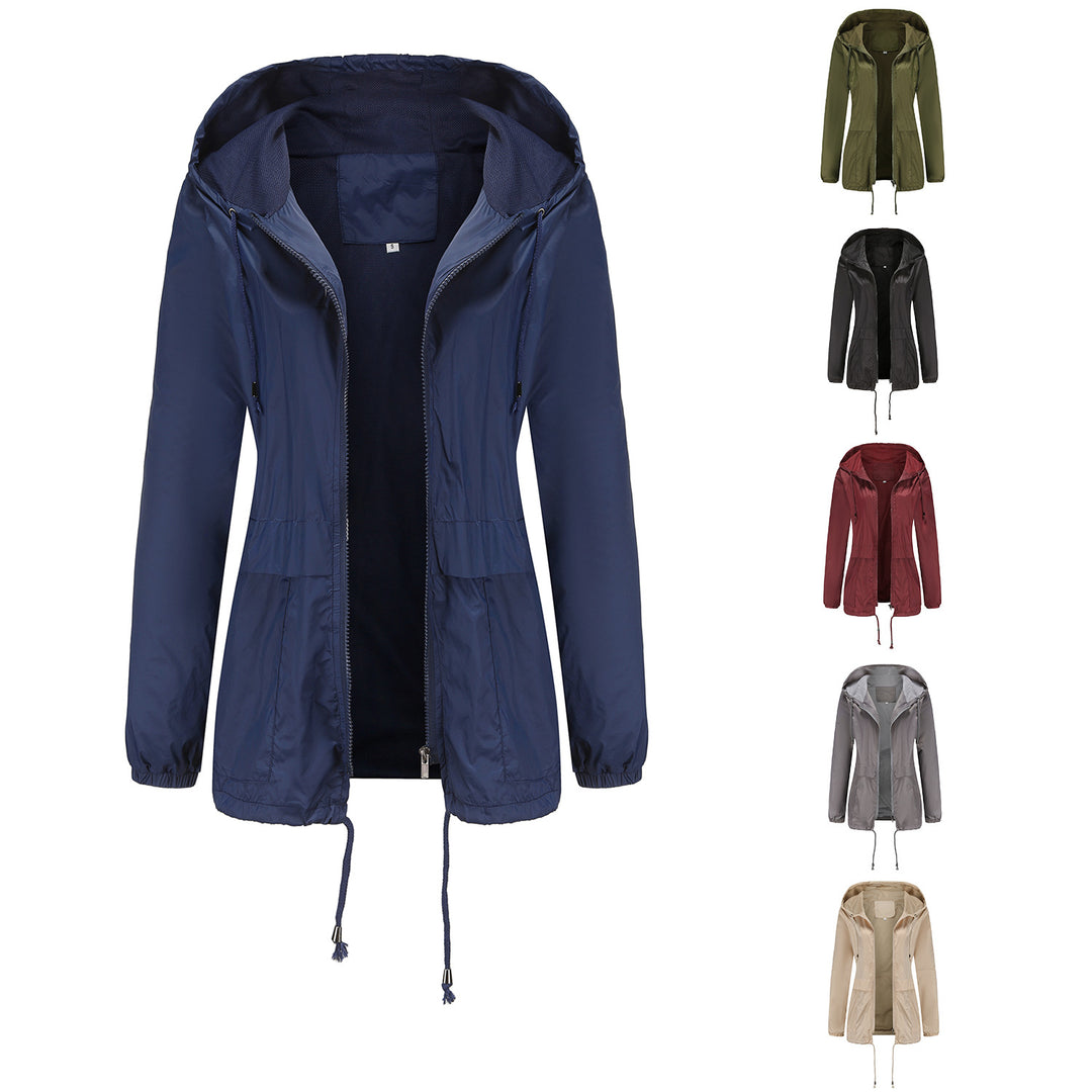 Damen nan leichte Windjacke mit Kapuze Mesh-Futter Kordelzug und Reißverschluss Drune