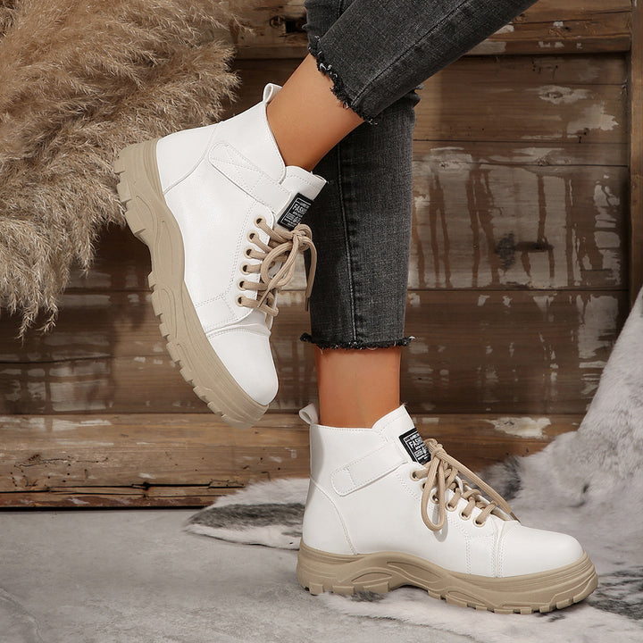 Damen Plateau-Ankleboots mit Klettverschluss, robuster Lug-Sohle und gepolstertem Schaft Drune