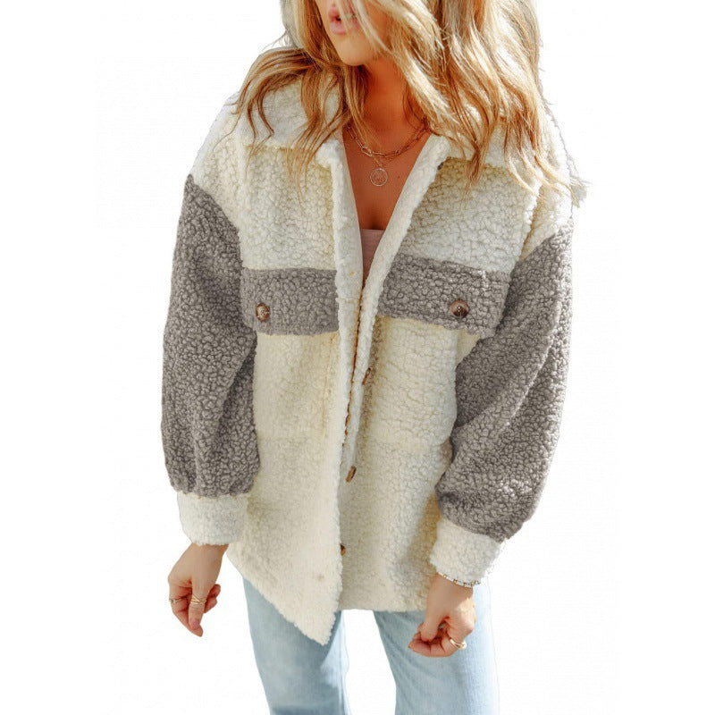 Damen Kuschelige Teddyjacke mit Kontrast-Ärmeln Drune
