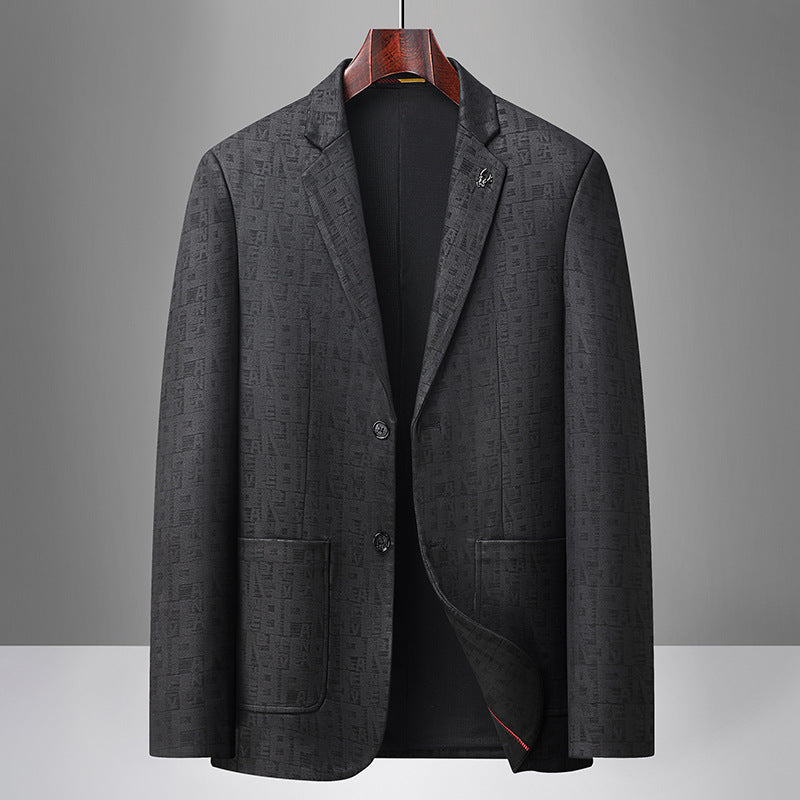 Herren Sakko aus strukturierter Jacquard-Wollmischung mit Zwei-Knopf-Schnitt und aufgesetzten Taschen Drune
