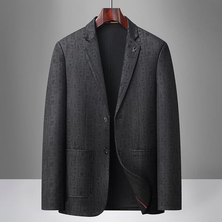 Herren Sakko aus strukturierter Jacquard-Wollmischung mit Zwei-Knopf-Schnitt und aufgesetzten Taschen Drune