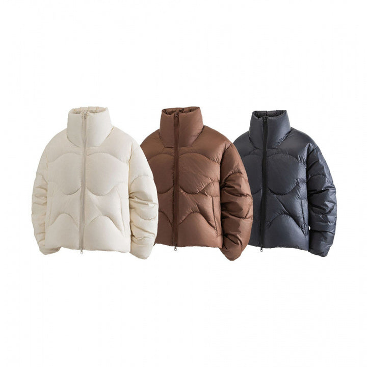 Damen Kurze gesteppte Steppjacke mit hohem Kragen und wellenförmiger Steppung Drune