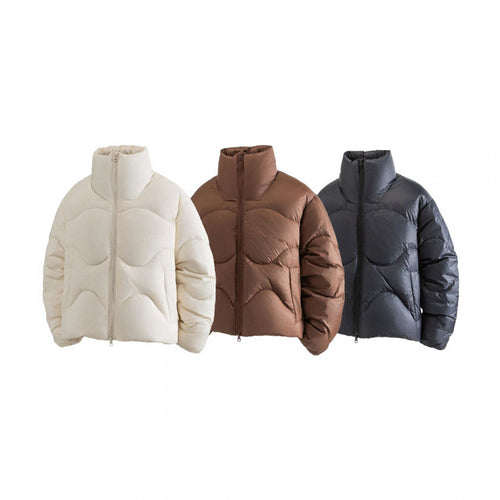 Damen Kurze gesteppte Steppjacke mit hohem Kragen und wellenförmiger Steppung Drune
