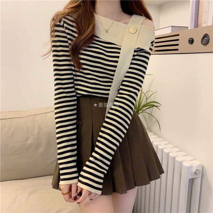 Damen Lässiges Langarmshirt mit asymmetrischem Ausschnitt Drune