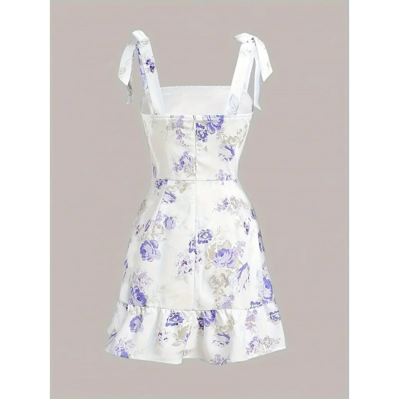 Damen Minikleid mit floralen Rüschendetails und taillierter Silhouette Drune