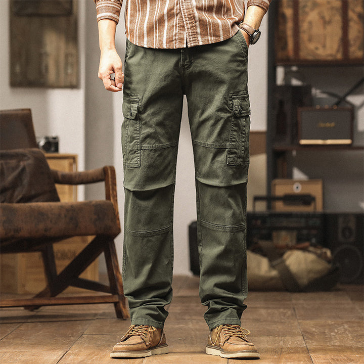 Herren Strapazierfähige Canvas-Cargohose mit ergonomischen Kniefalten, Tunnelzugbund und aufgesetzten Klapptaschen Drune