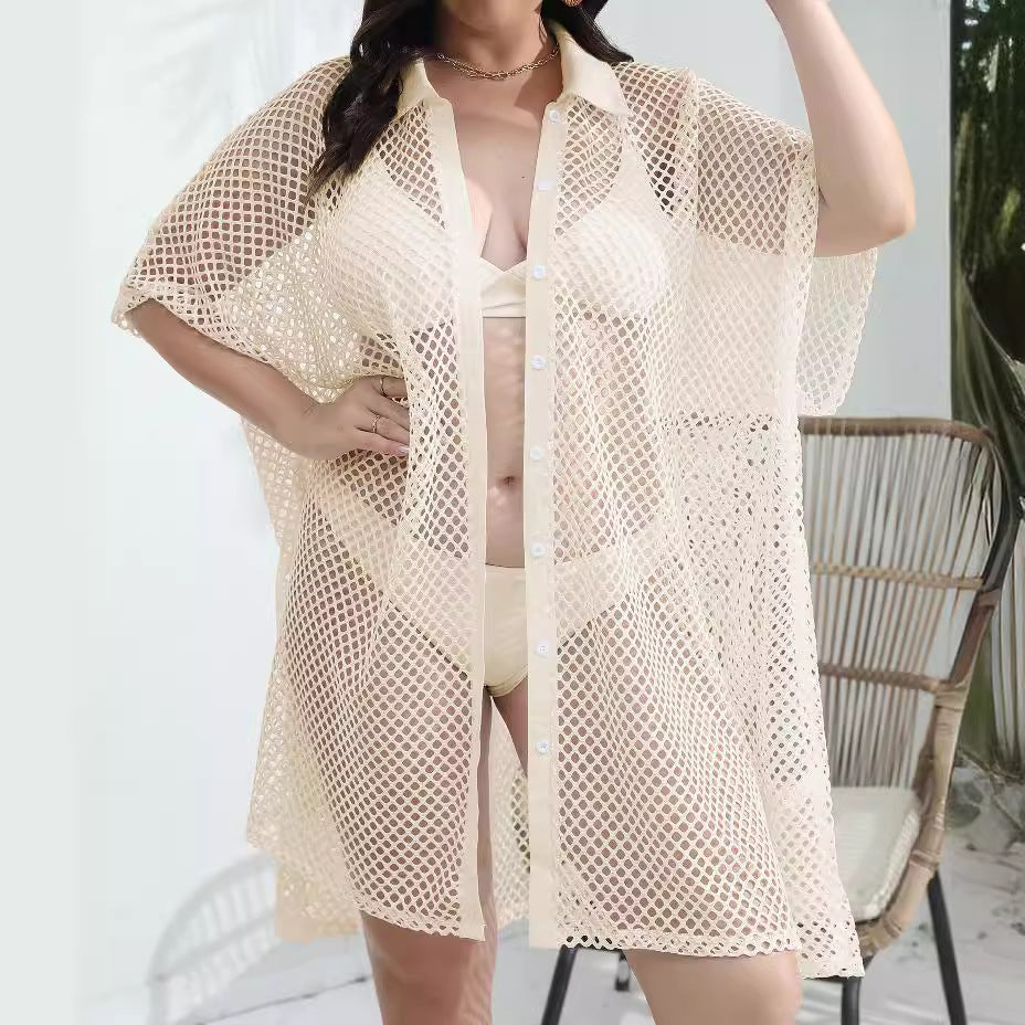 Damen transparenter Strandüberwurf aus Netzmaterial Drune