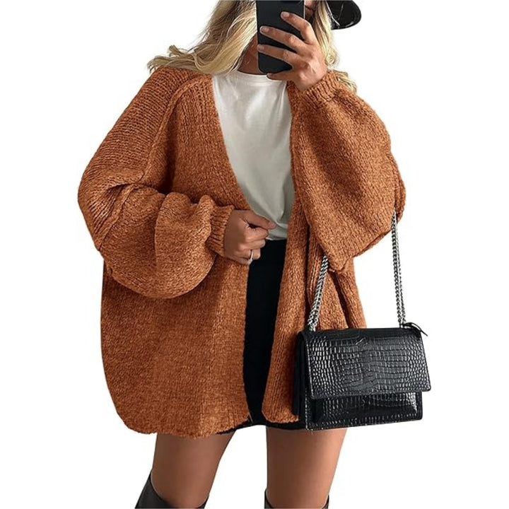 Damen Oversize Strickcardigan mit Ballonärmeln und offener Front Drune