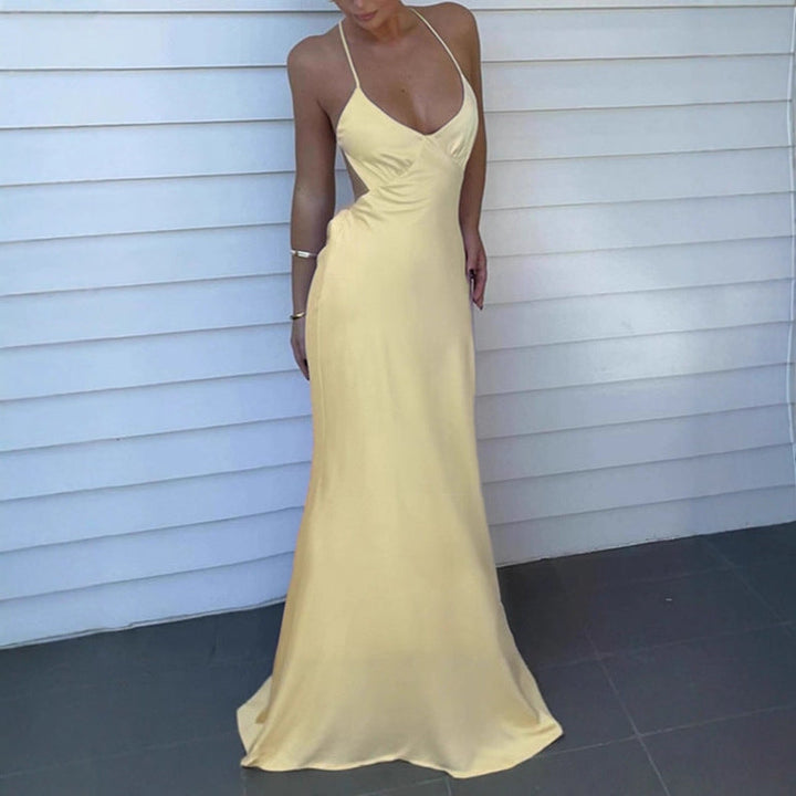 Damen Elegantes Maxikleid mit tiefem V-Ausschnitt und verstellbaren Spaghettiträgern Drune