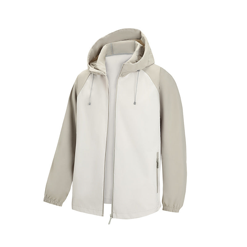 Herren Leichte Kapuzen‑Windbreaker‑Jacke mit Raglanärmeln, Zwei-Wege‑Reißverschluss und verdeckten Reißverschlusstaschen Drune