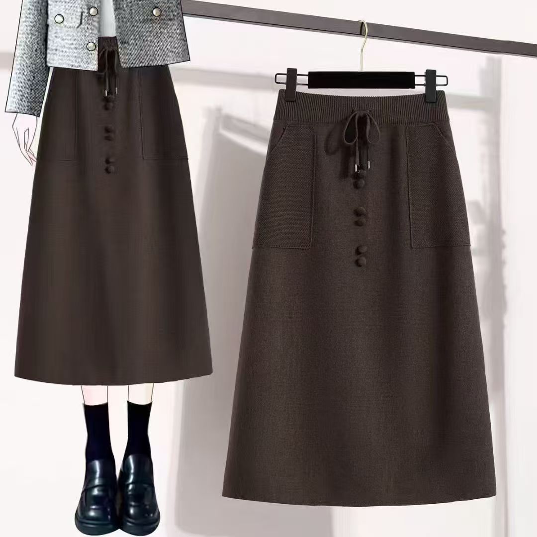 Damen Vintage Rock mit Knopfdetails und elastischem Bund Drune