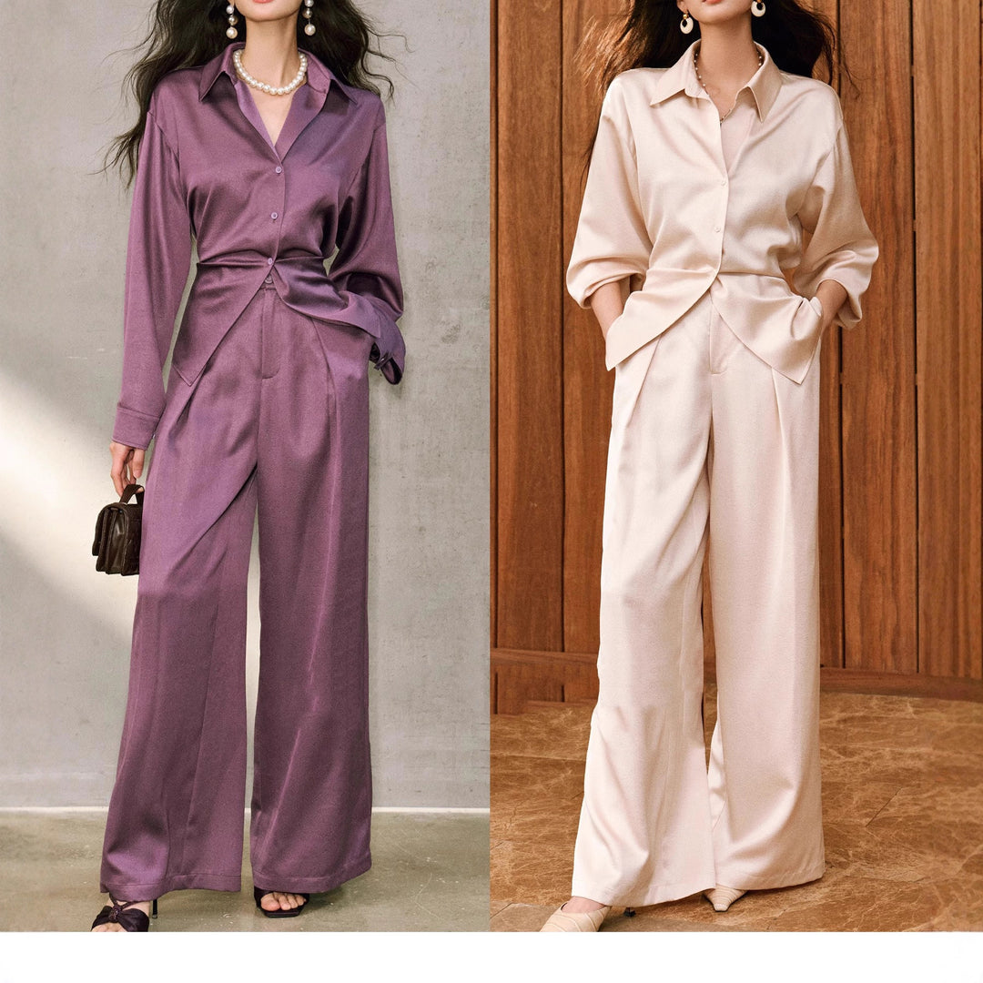 Damen Elegante Bluse mit schimmerndem Finish und Taillengürtel Drune