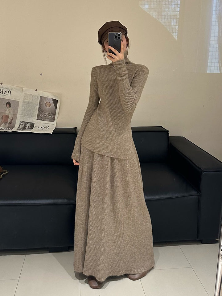 Damen Strickkleid mit luxuriösem Rippdesign und langem Schnitt Drune
