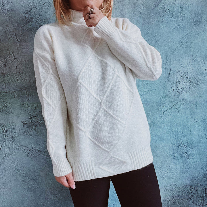 Damen Strickpullover mit modernem Rautenmuster Drune