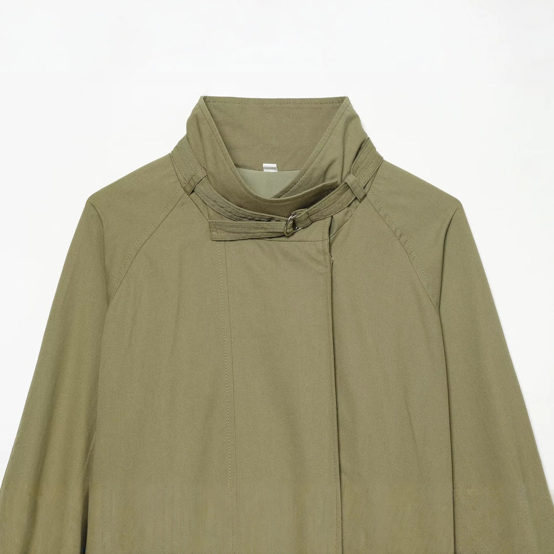 Damen Kurze Cape-Übergangsjacke mit Stehkragen, Taillengürtel und Ballonärmeln Drune
