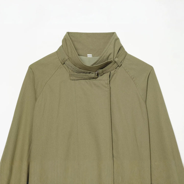 Damen Kurze Cape-Übergangsjacke mit Stehkragen, Taillengürtel und Ballonärmeln Drune