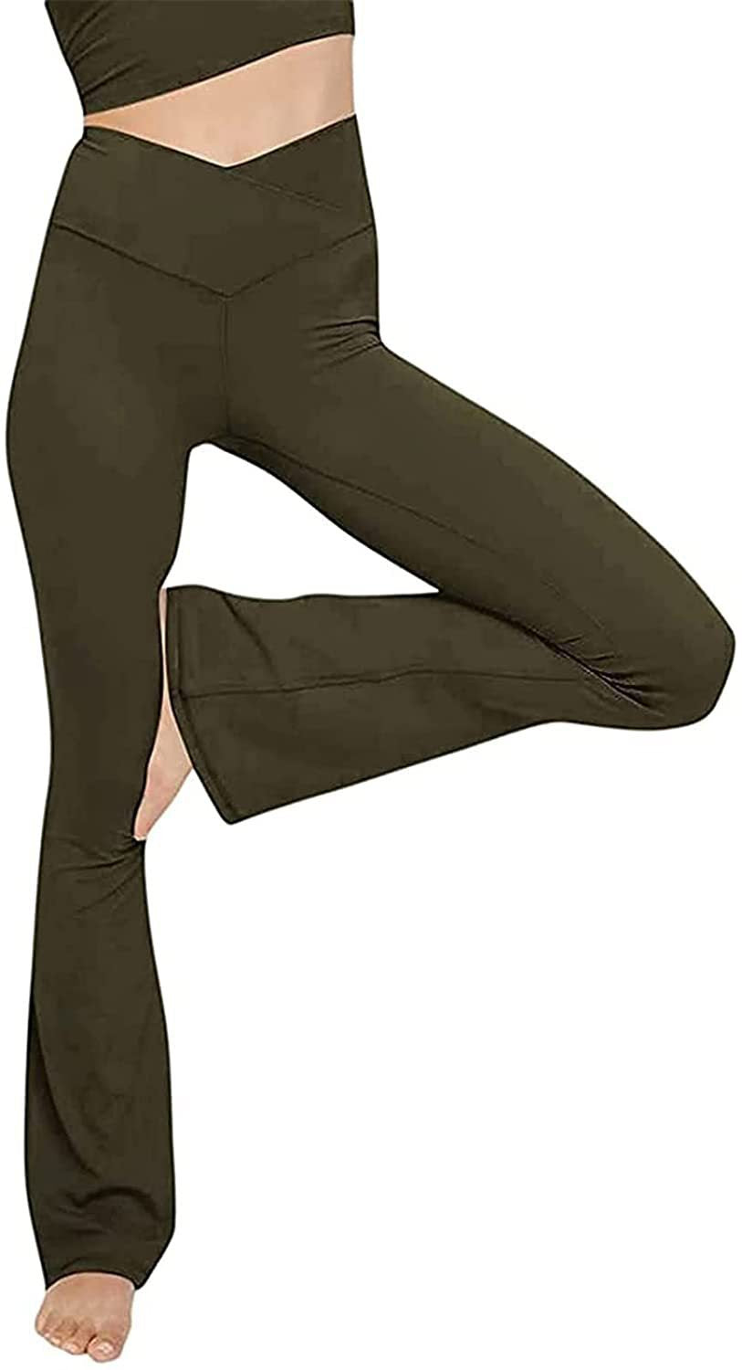 Damen nan taillenhohe Yogahose mit überkreuztem Bund und ausgestelltem Saum mit Schlitz Drune