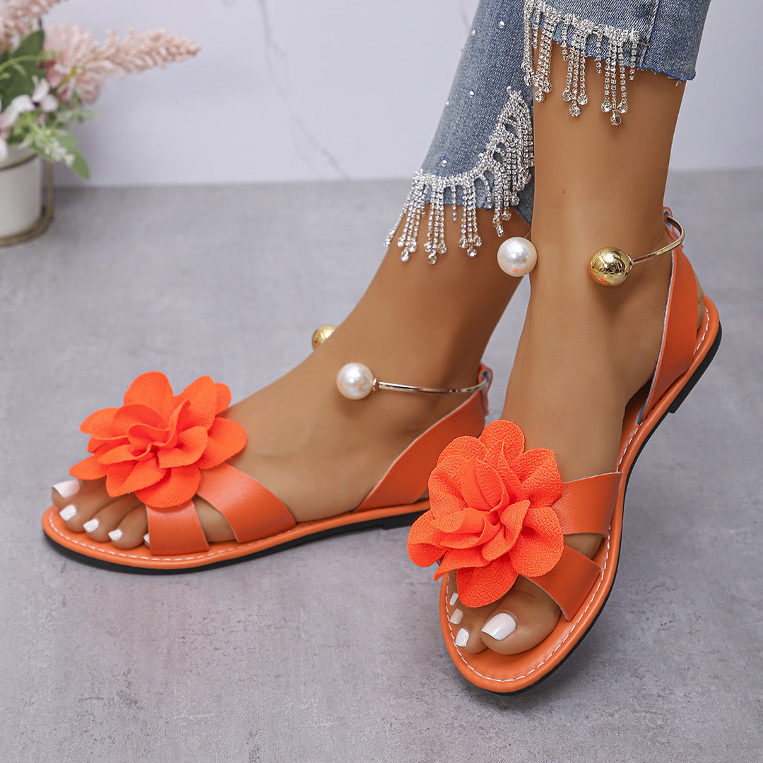 Damen komfortable Sandalen mit dekorativen Blumen-Applikationen Drune