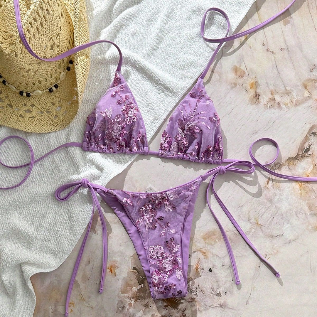 Damen Glamouröser Triangel-Bikini mit Glitzerelementen Drune