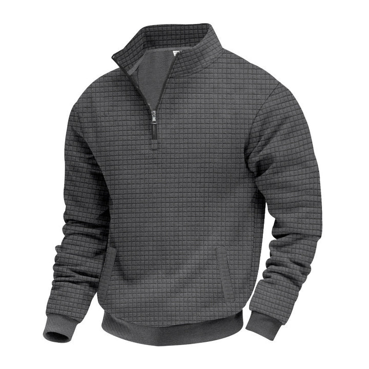 Herren nan Waffelstrick-Halbzip-Pullover mit Stehkragen und elastischem Saum Drune