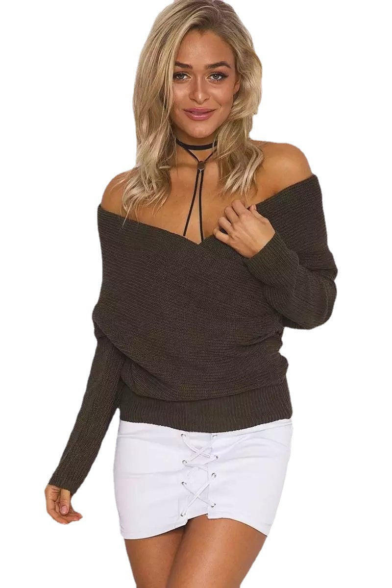 Damen Wickelpullover mit tiefem V-Ausschnitt und lässiger Passform Drune
