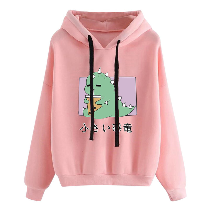 Damen nan kurz geschnittener Cropped-Kapuzenpullover mit niedlicher Frosch-Illustration und verstellbarer Kapuze Drune