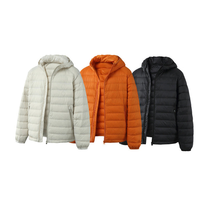 Unisex Ultraleichte gesteppte Kapuzenjacke mit Thermofüllung und Reißverschlusstaschen Drune