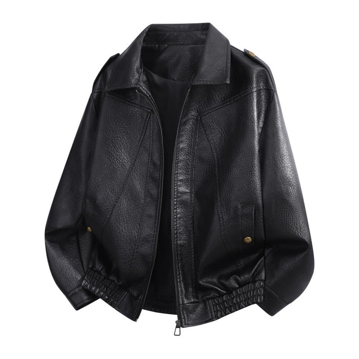 Damen Mode-Lederjacke mit hohem Kragen Drune