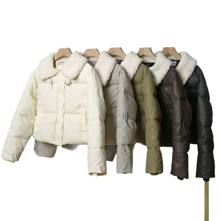 Damen nan kurze gesteppte Winterjacke mit breitem Teddykragen und Kordelzug Drune