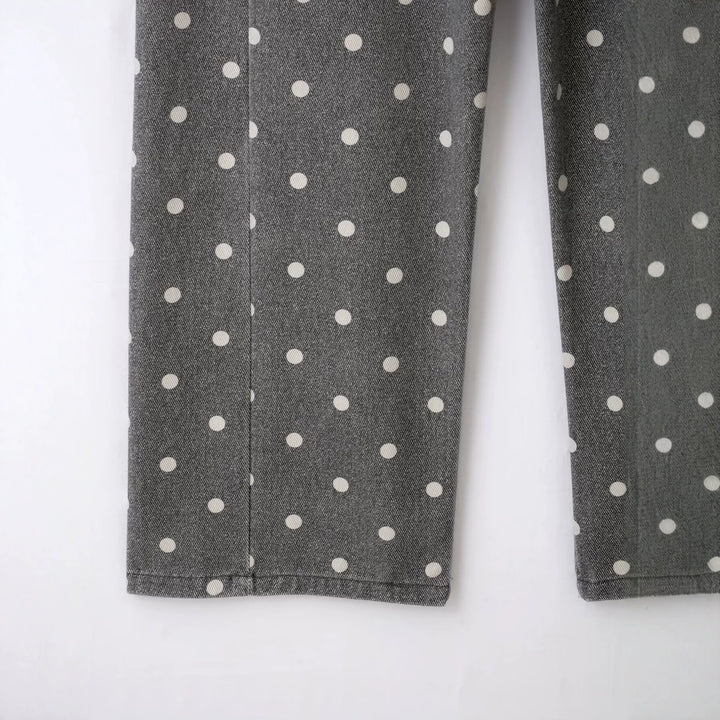 Damen Weite Highwaist Denimhose mit Polka‑Dot Print und Five‑Pocket-Design Drune