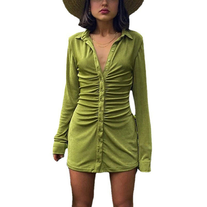 Damen Knielanges Hemdkleid mit Knopfleiste und Raffungen Drune