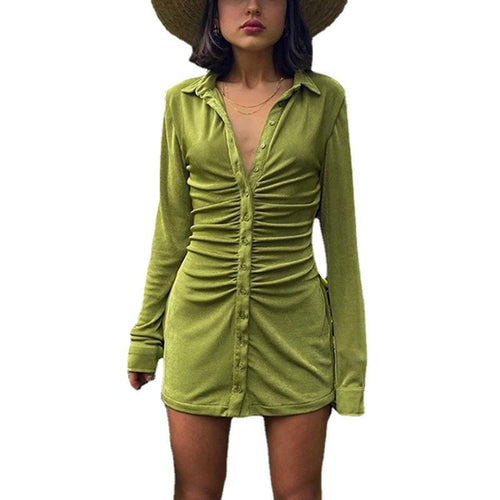 Damen Knielanges Hemdkleid mit Knopfleiste und Raffungen Drune