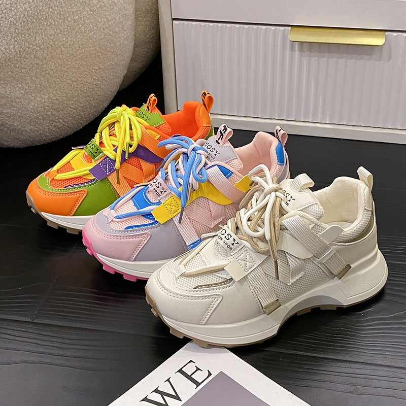 Damen Chunky-Plateau-Sneaker mit atmungsaktivem Mesh und montierten Riemen Drune