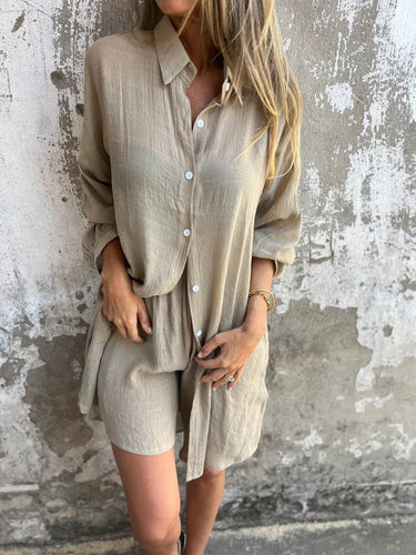 Damen lässiges Hemd-Outfit mit Shorts im Übergröße Design Drune