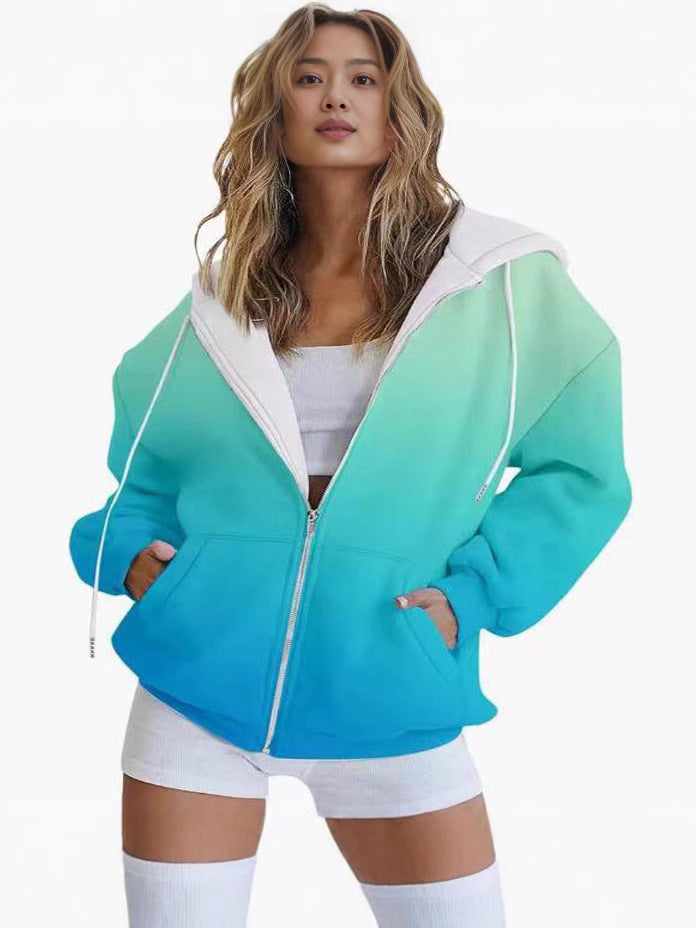 Damen oversized Kapuzenjacke mit Farbverlauf und praktischen Taschen Drune