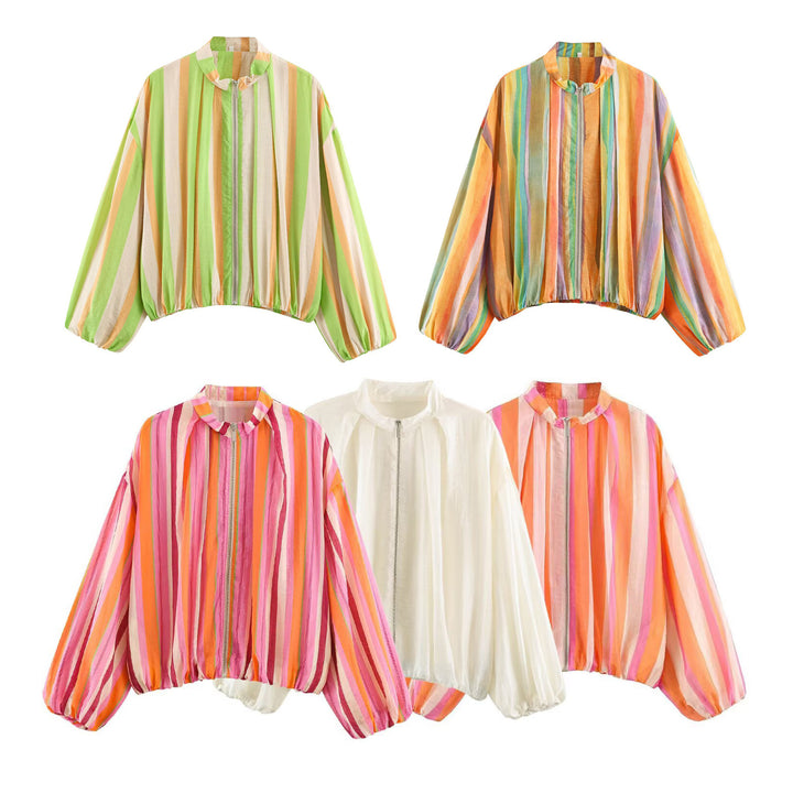 Damen leichte transparente Oversize-Blousonjacke mit Ballonärmeln Drune
