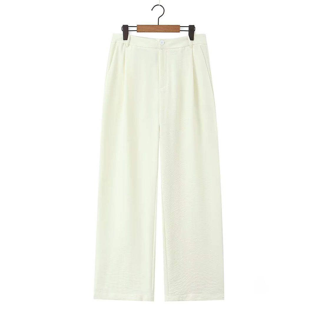 Damen Weite, hochtaillierte Stoffhose mit Bundfalten und Seitentaschen Drune