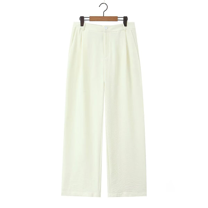 Damen Weite, hochtaillierte Stoffhose mit Bundfalten und Seitentaschen Drune