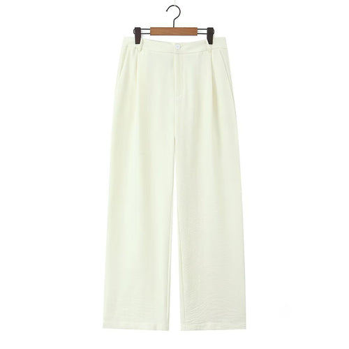 Damen Weite, hochtaillierte Stoffhose mit Bundfalten und Seitentaschen Drune