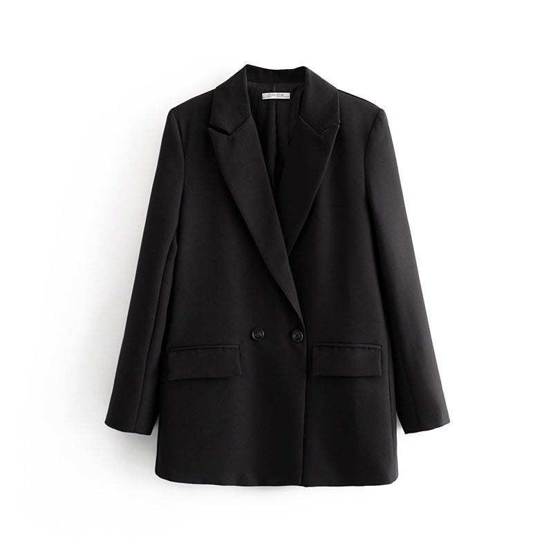Damen nan taillierter Longblazer im Oversize-Look mit Reverskragen und Pattentaschen Drune