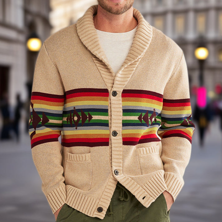 Herren Strickjacke mit bunten Mustern und gemütlichem Schalkragen Drune