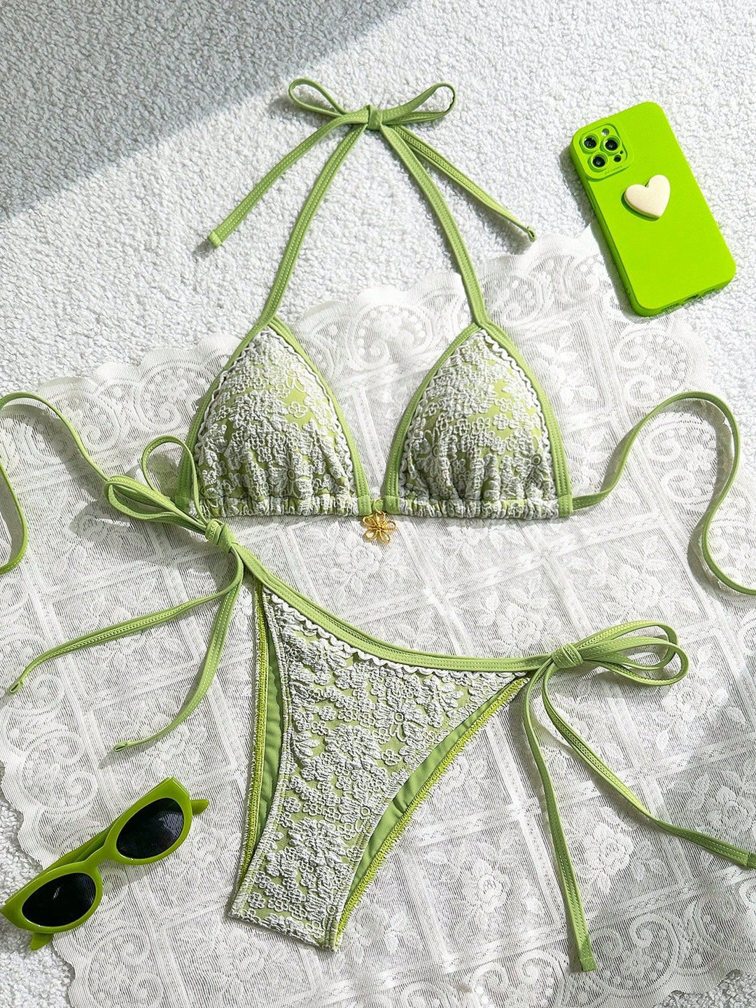 Damen Spitzenverzierte Triangel-Bikini Drune