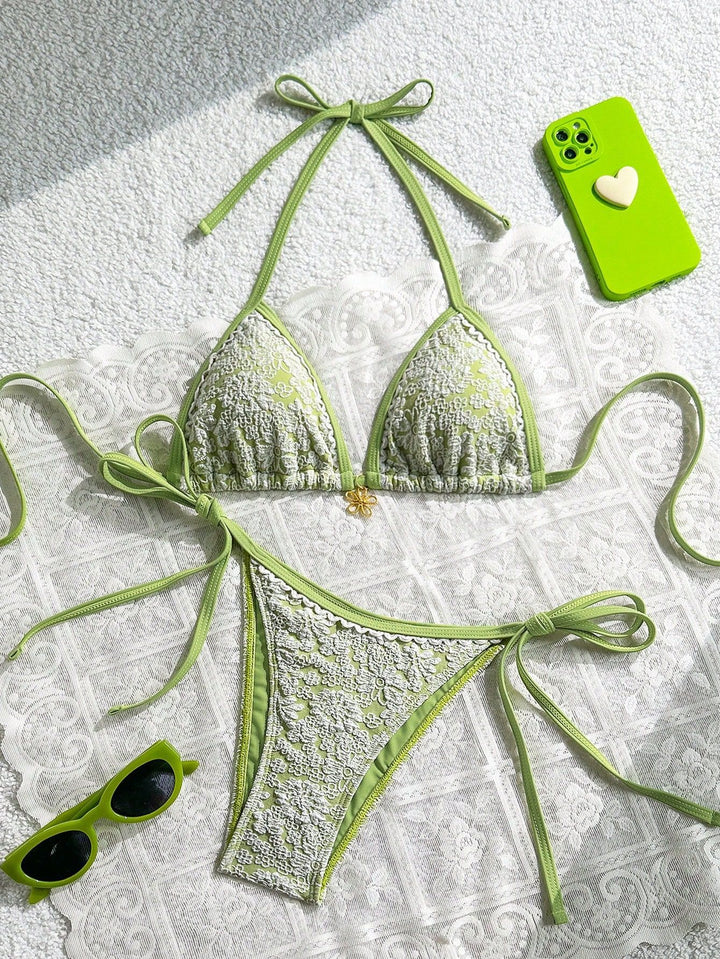Damen Spitzenverzierte Triangel-Bikini Drune