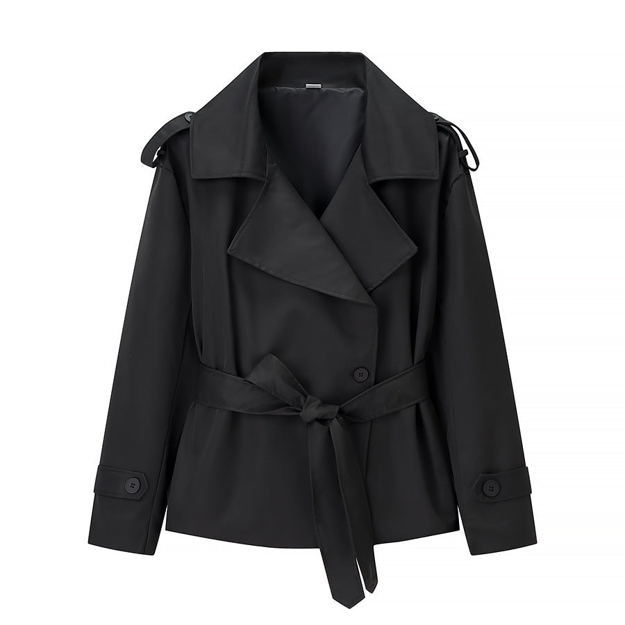 Damen nan verkürzte zweireihige Trenchjacke mit Bindegürtel Schulterklappen und Manschettenriegel Drune
