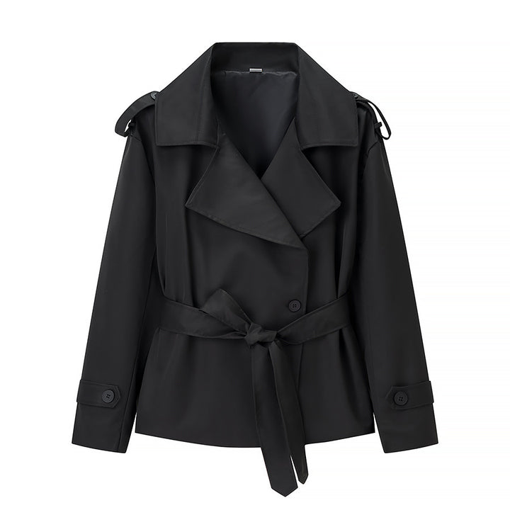 Damen nan verkürzte zweireihige Trenchjacke mit Bindegürtel Schulterklappen und Manschettenriegel Drune