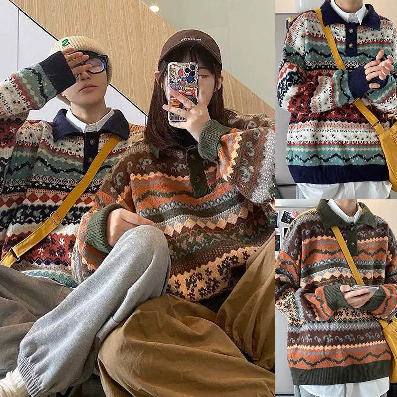 Damen Gemütlicher Strickpullover im ethnischen Muster Drune