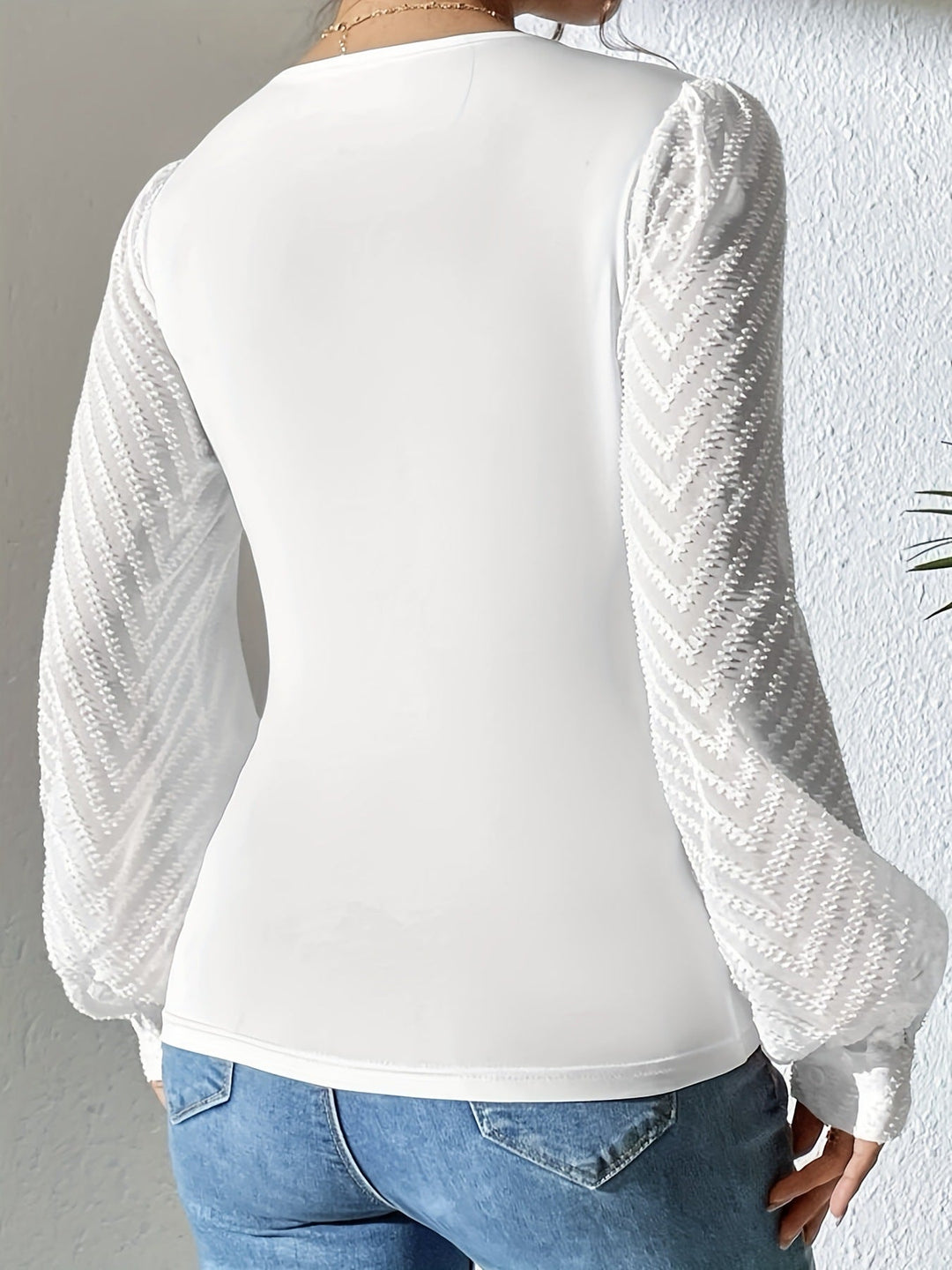 Damen Bodysuit mit eleganten Puffärmeln und V-Ausschnitt Drune