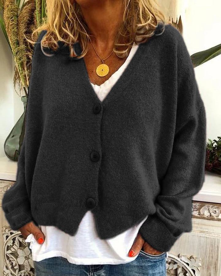 Damen kuschelige Strickjacke mit Knöpfen und modernem Schnitt Drune