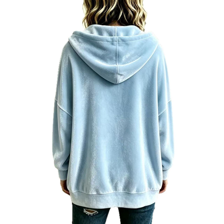 Damen Oversize Kapuzen-Samtjacke mit Knopfleiste und aufgesetzten Taschen Drune