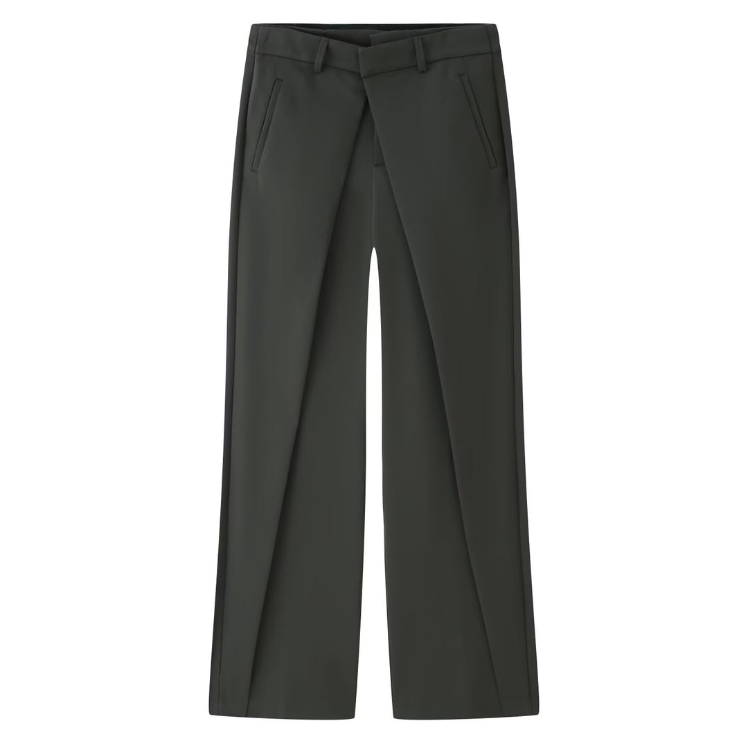 Damen Weit geschnittene Highwaist-Hose mit Vordernaht und langen Beinschlitzen Drune